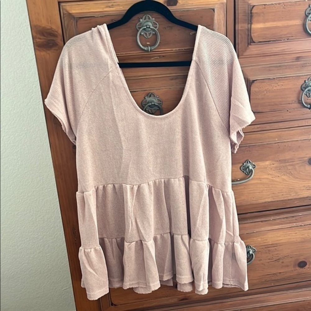 POL Pinkish Tan Ruffle Tunic Top NWOT